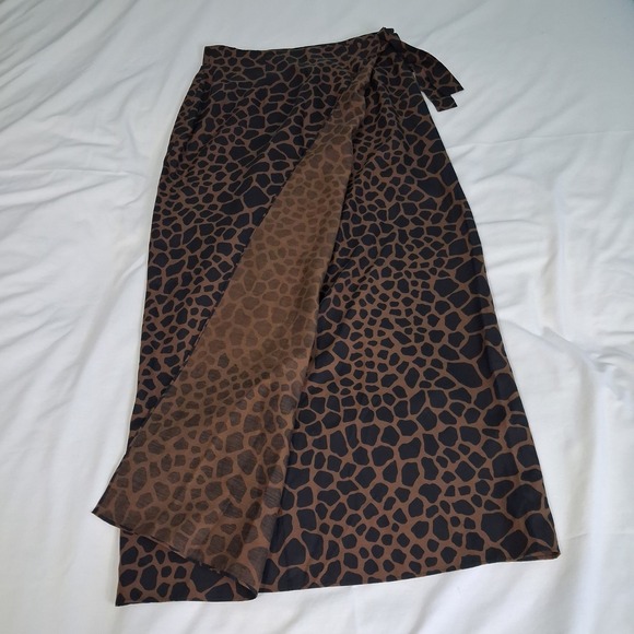Finity Naturals Womens Animal Print Silk Wrap Skirt Sz 6  Elevated Resortwear - Picture 2 of 11